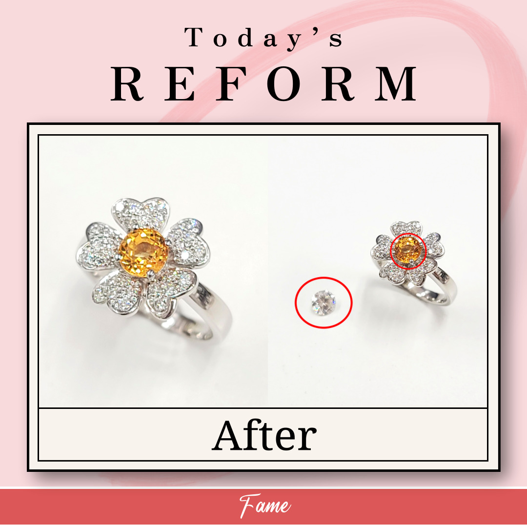 R-32)  💎退屈だったダイヤの指輪が中石を変えると、華やかな花に変身💍
